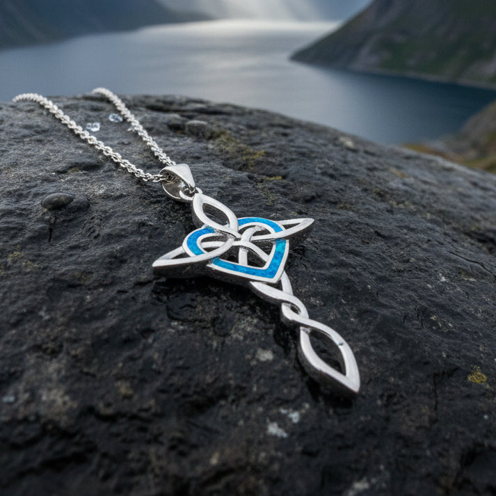 Aurora Opal Celtic Cross Necklace