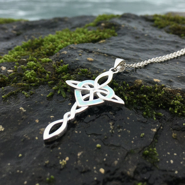 Aurora Opal Celtic Cross Necklace