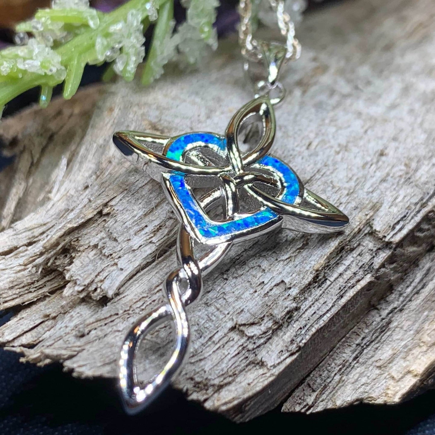 Aurora Opal Celtic Cross Necklace - 18 / Blue