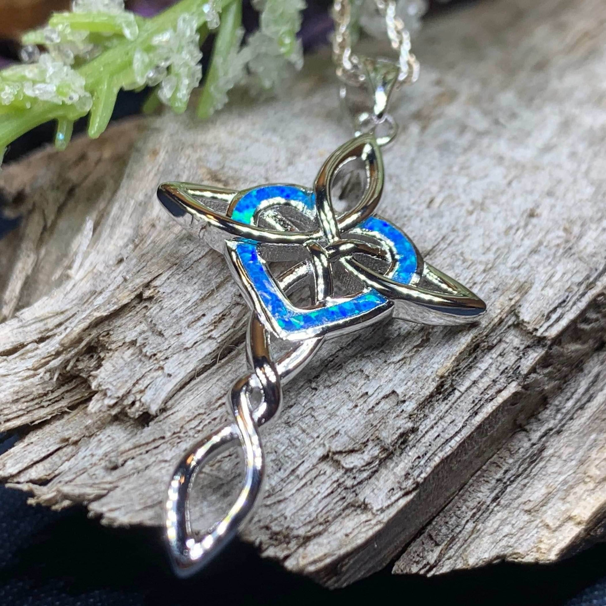 Aurora Opal Celtic Cross Necklace - 18 / Blue