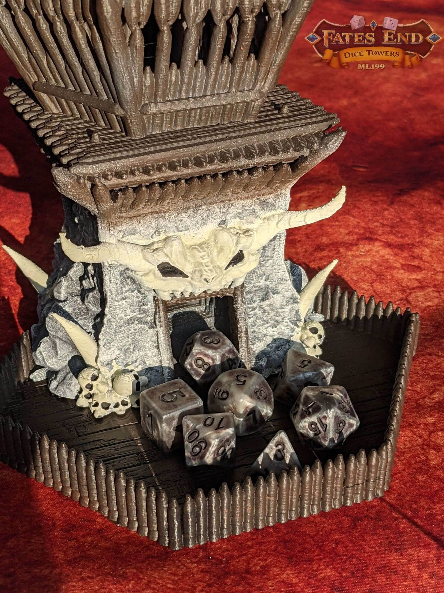 Barbarian Class 3D Printed RPG Dice Tower - Fate's End Collection - Channel the Savage Might of Ancient Warriors with Each Roll. - Black / Yes- Include Random Dice Set
