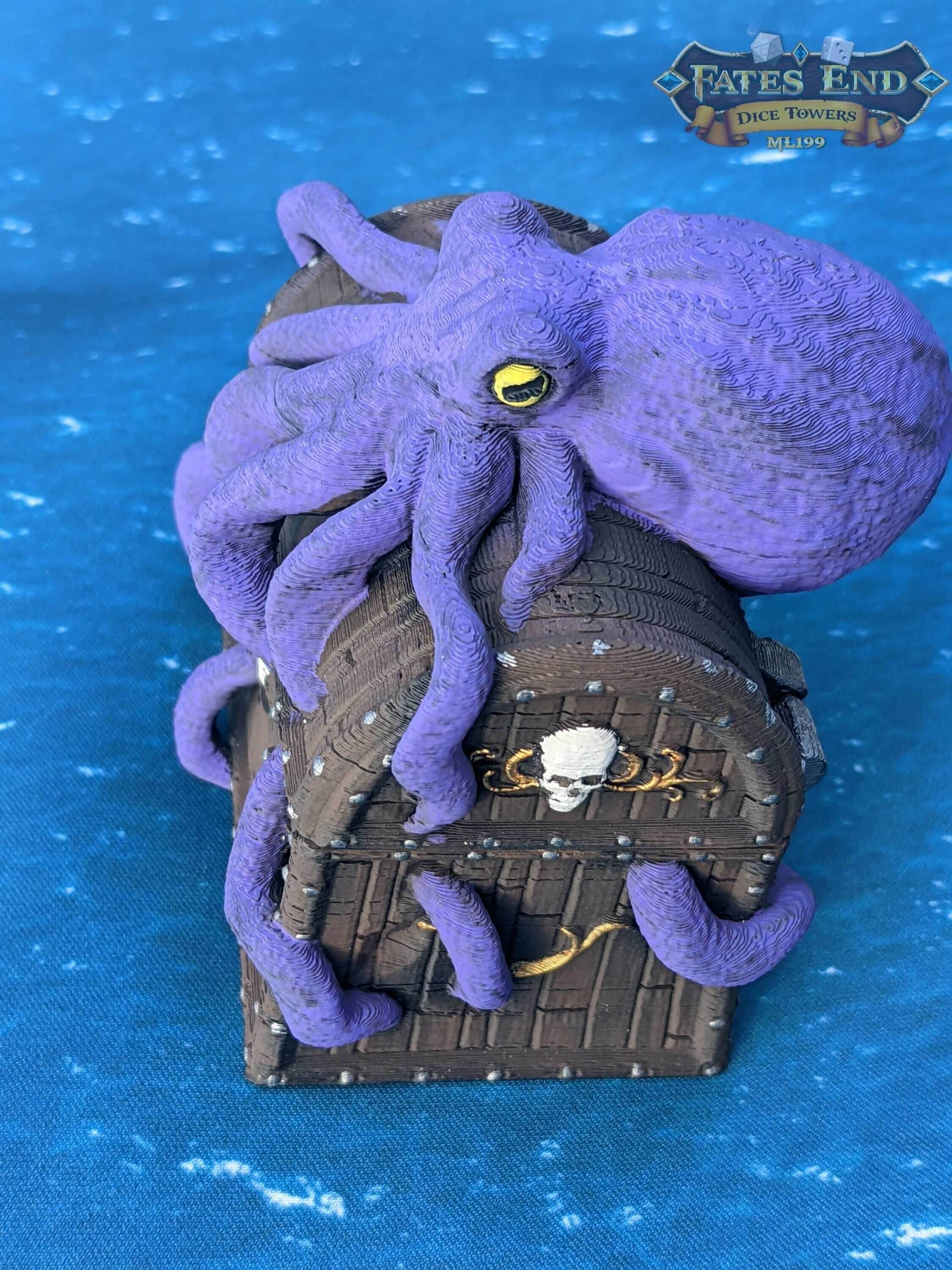 Davy Jones Locker 3D Printed Octopus Dice Jail | Pirate Dice Vault | D20 Box | Player Gift -Buried in the Sunken Depths of Legendary Lore! - Black / Yes- Include Random Dice Set