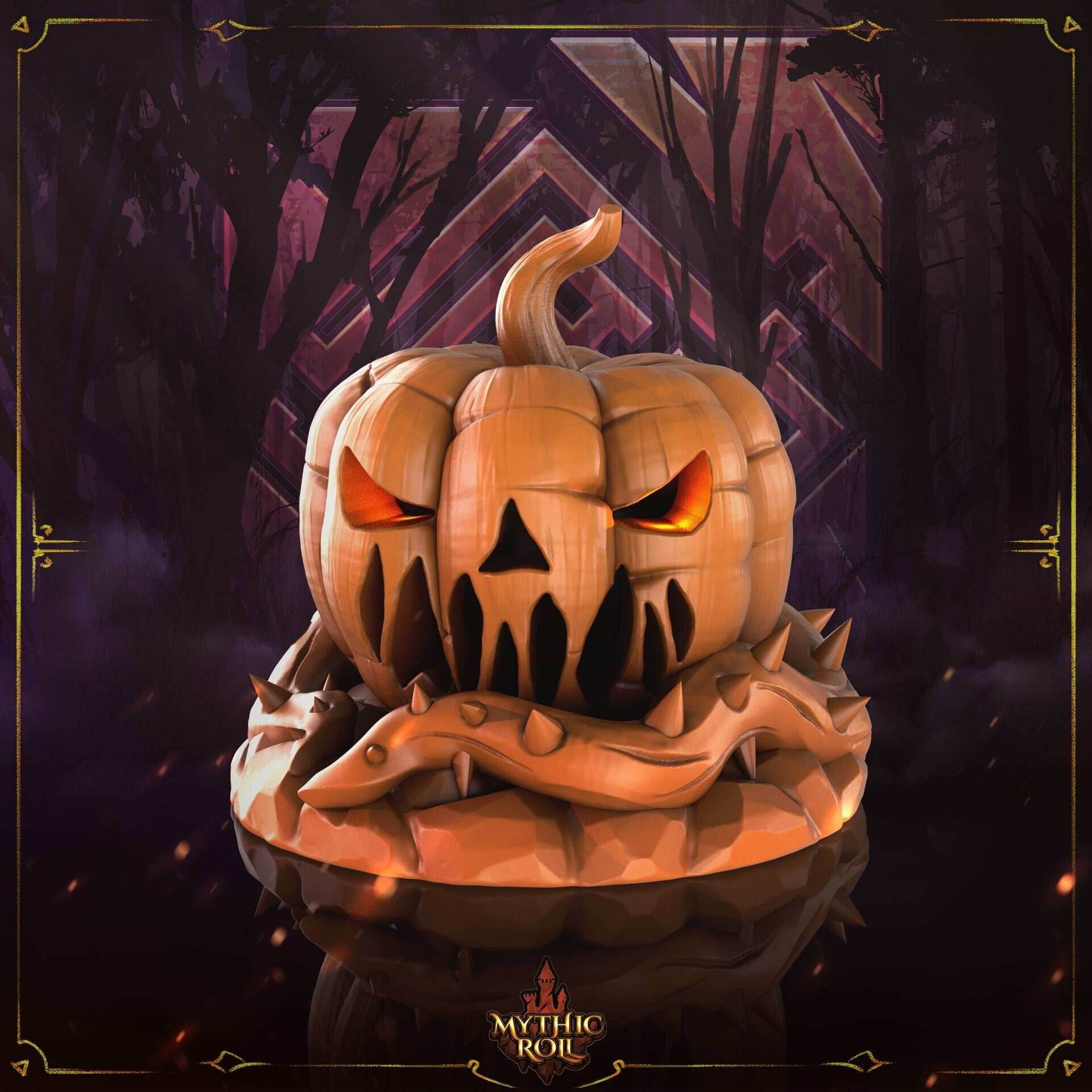 Pumpkin Jack O' Lantern 3D Printed Dice Jail - Mythic Roll Collection by Unchained Games - Guard Your Dice with Spooky Delight! - Black / Yes- Include Random Dice Set