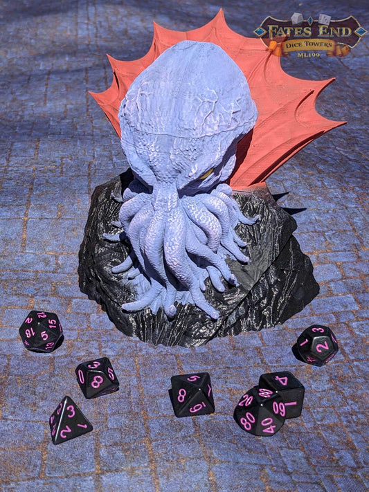Mind Flayer 3D Printed Dice Jail | RPG Dice Vault | D20 Storage Box | Player Gift - Fate's End Collection - Enter a World of Enigma! - Black / Yes- Include Random Dice Set