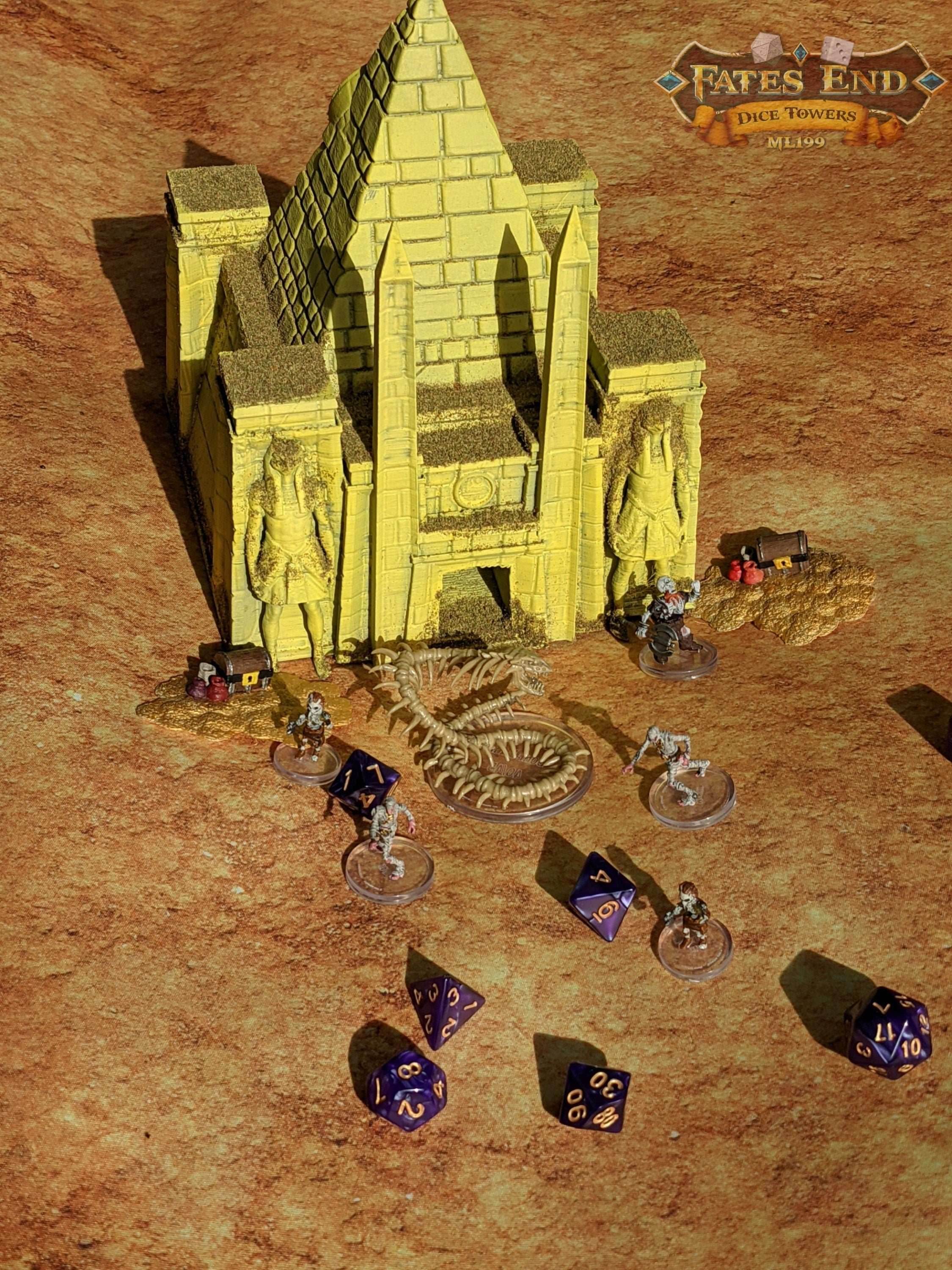 Temple of Ra Pyramid 3D Printed Dice Tower - Fate's End Collection - Tabletop RPG Gaming Cosplay - Harness a God's Power for your rolls. - Black