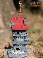 Wizard 3D Printed Dice Tower - Fate's End Collection - Tabletop RPG Gaming Fantasy Cosplay - Channel Arcane Might and Mystical Lore. - Black / Yes- Include Random Dice Set