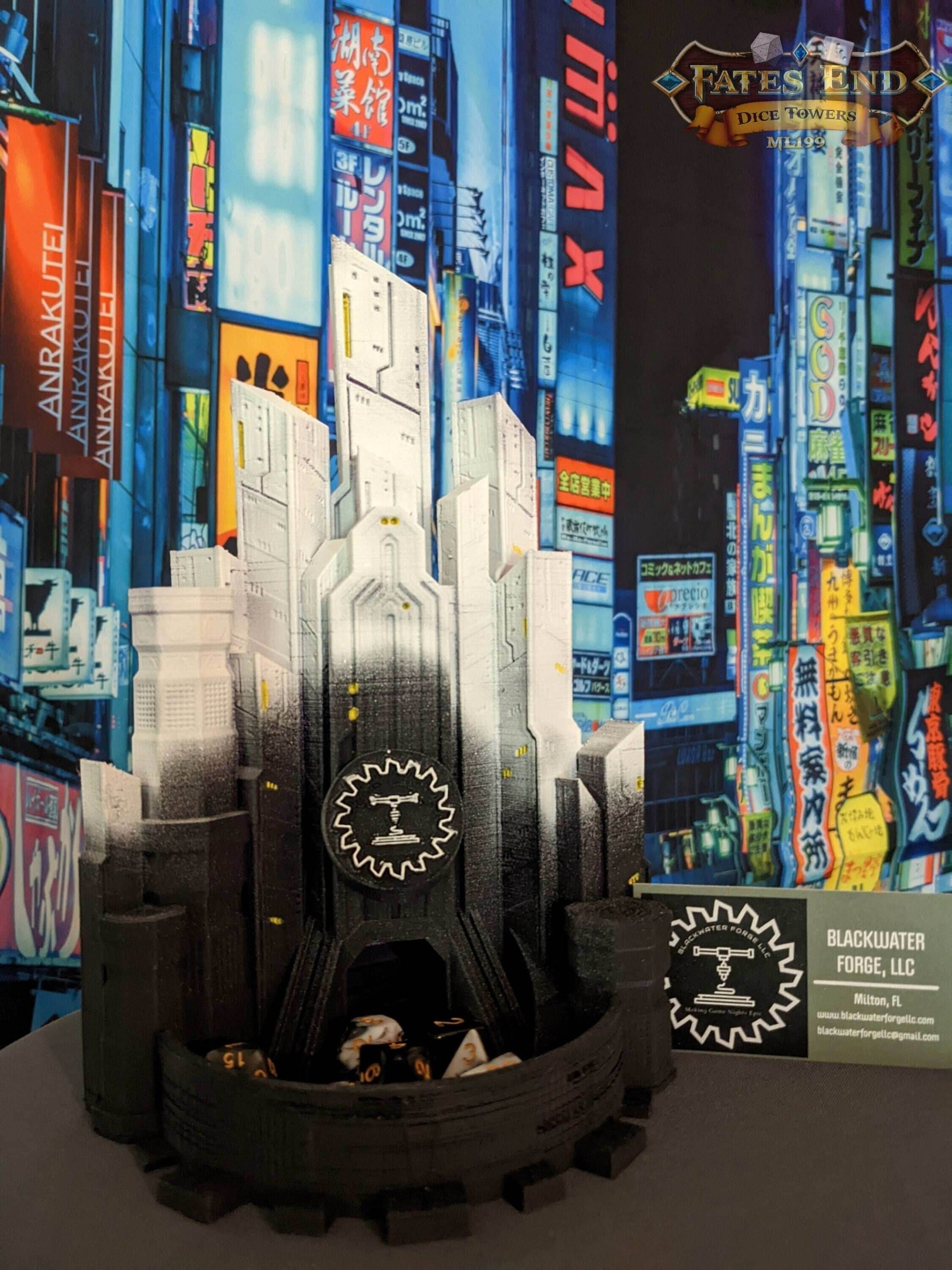 Blackwater Forge LLC Cyberpunk Dice Tower - Dive into Neon Nights & Futuristic Fights with Each Roll. - Black / Yes- Include Random Dice Set