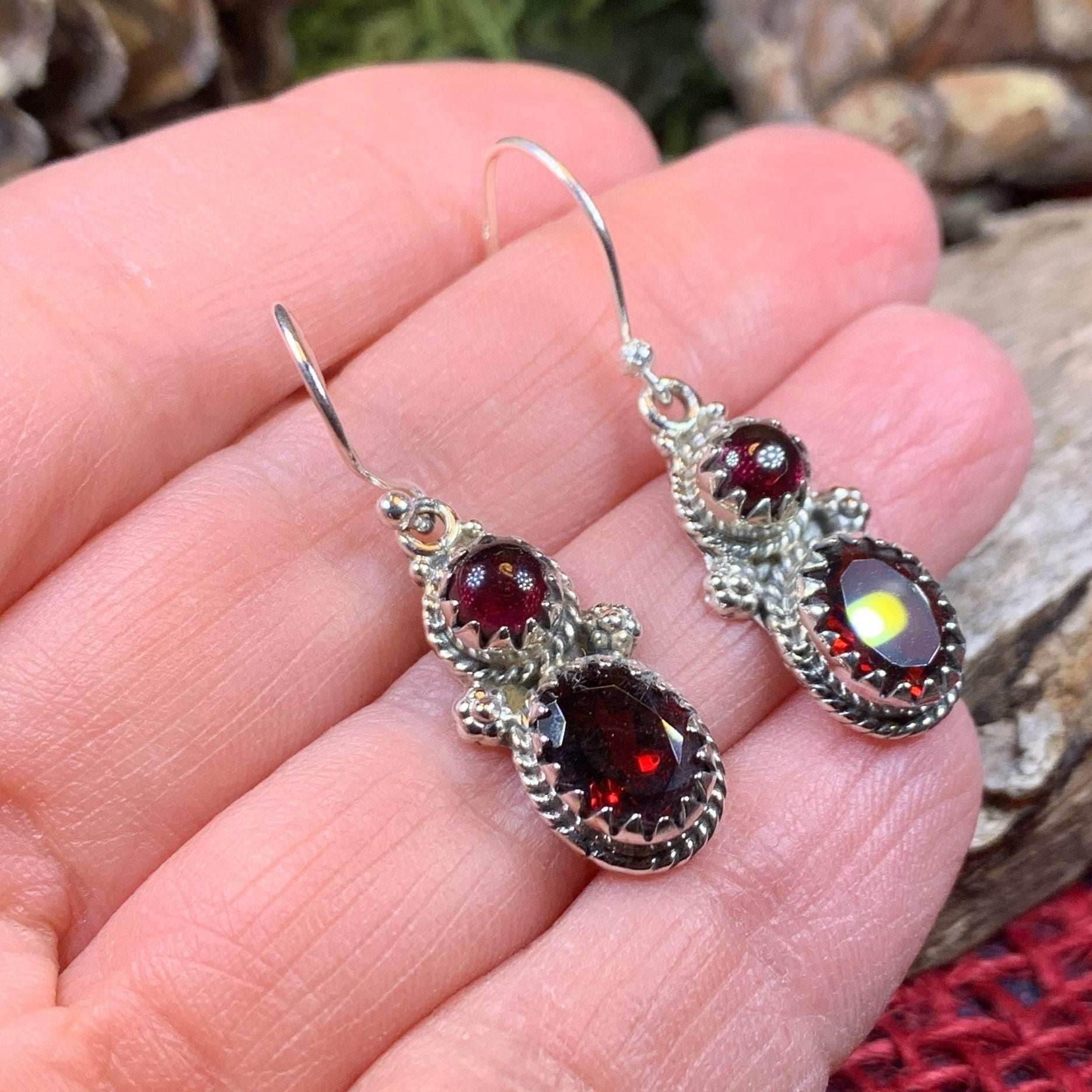Garnet Romantic Earrings - Faceted