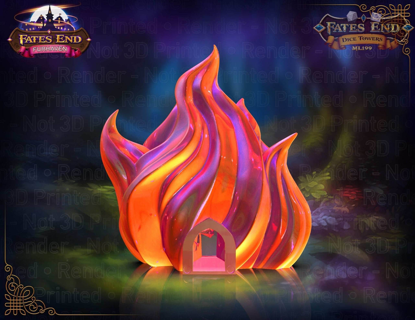 Sorcerer Fire 3D Printed Dice Tower | RPG Wizard Dice Roller | Fate's End Collection- Embrace the Fiery Passion of the Arcane Flame! - Black / Yes- Include Random Dice Set