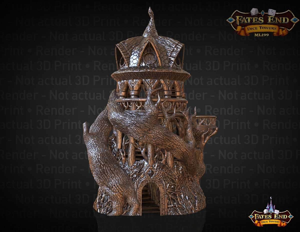 Druid 3D Printed Dice Tower - Fate's End Collection - Harness Nature's Magic and Ancient Rituals with Every Roll! - Black / Yes- Include Random Dice Set