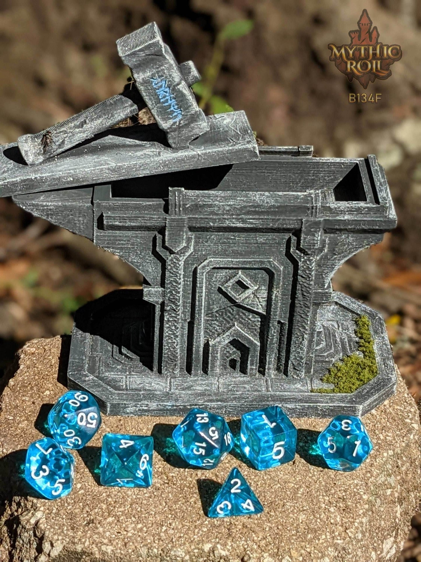 Dwarven Hammer & Anvil 3D Printed Dice Jail | RPG Dice Vault | D20 Box | Dwarven Cosplay | DnD Player Gift - Forge your destiny! - Black