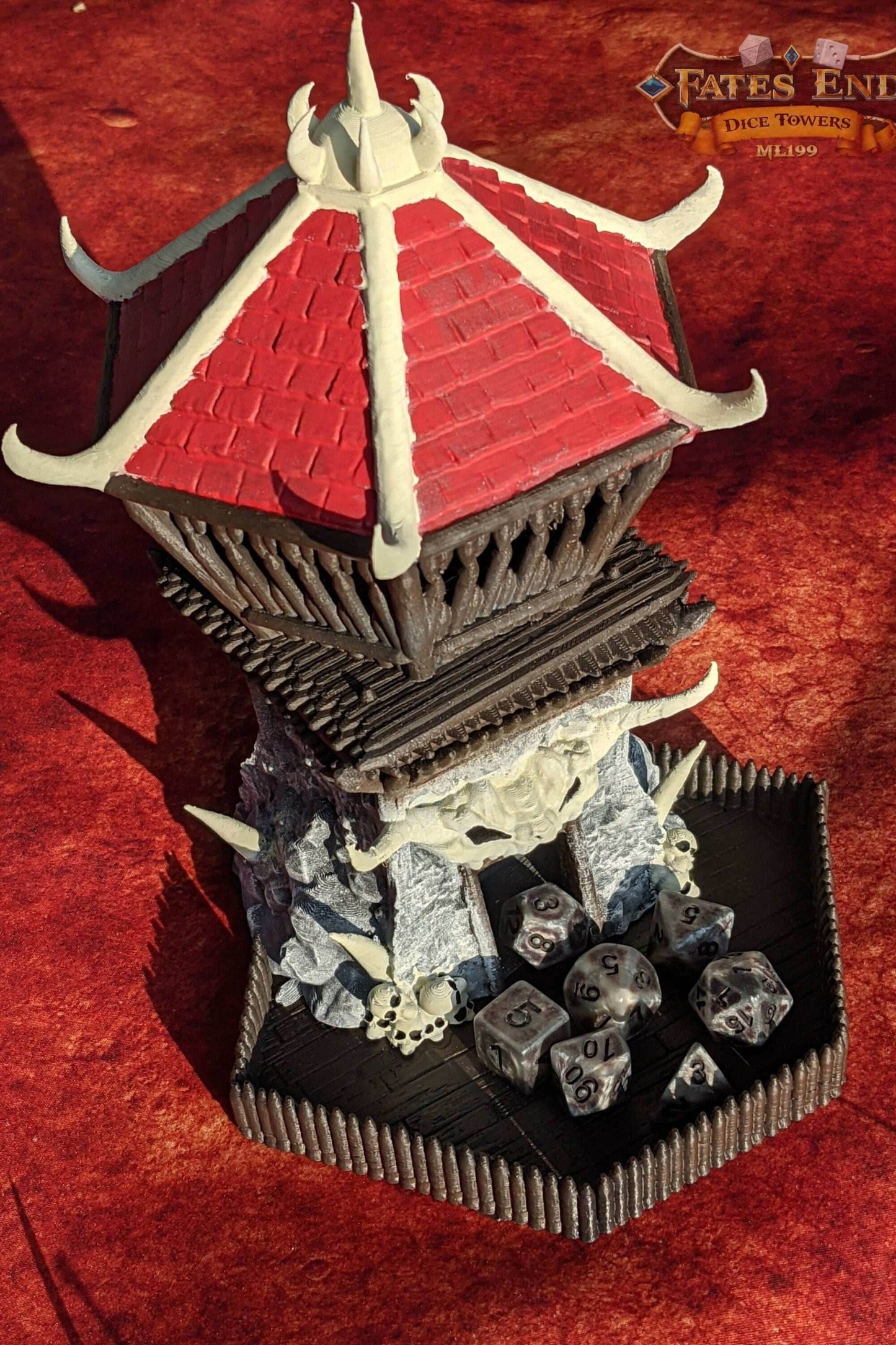 Barbarian Class 3D Printed RPG Dice Tower - Fate's End Collection - Channel the Savage Might of Ancient Warriors with Each Roll. - Black / Yes- Include Random Dice Set