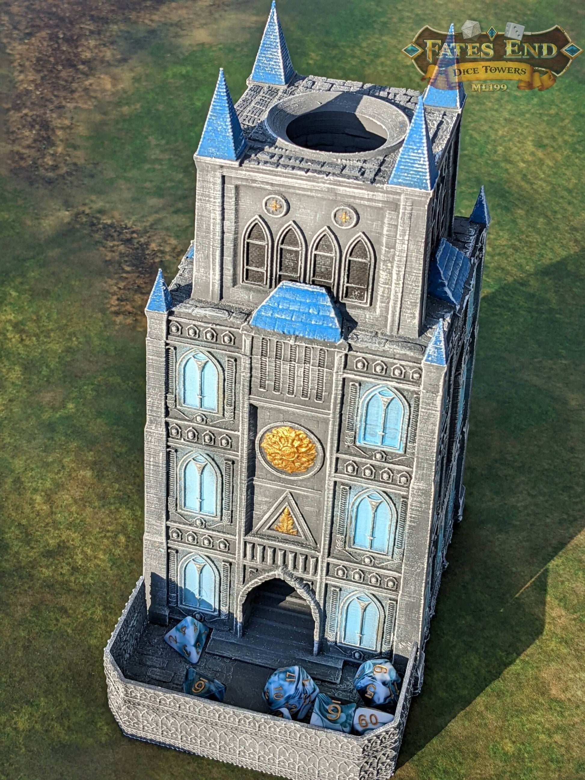 Garrison Fortress 3D Printed Cathedral Dice Tower - Fate's End Collection by Kim Bolt- Defend Your Realm & Guard Your Rolls! - Black / Yes- Include Random Dice Set