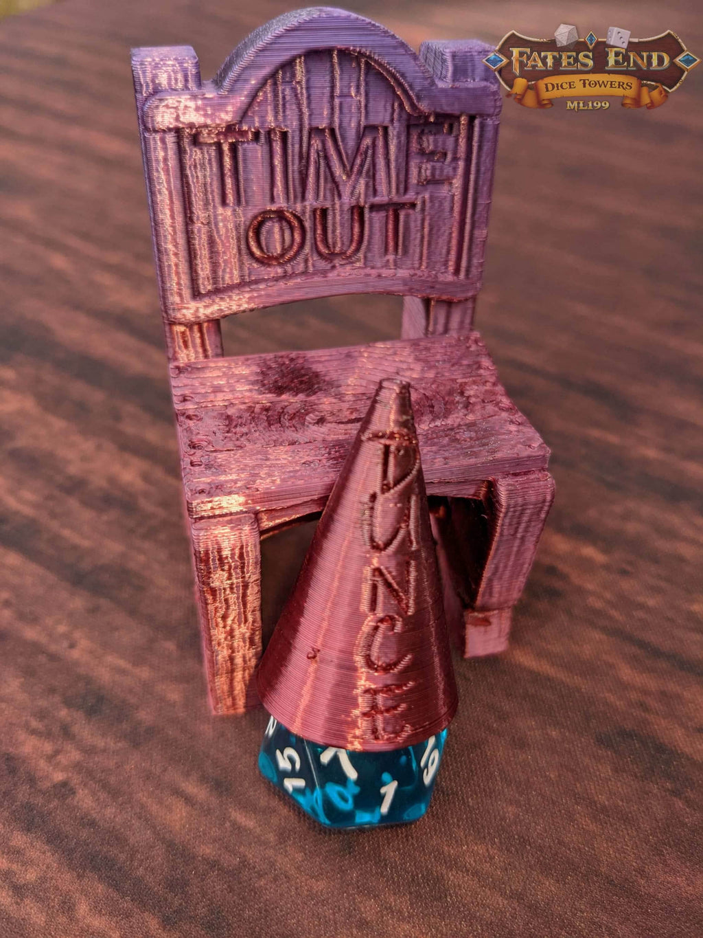 Time Out Chair & Dunce Cap 3D Printed Dice Jail - RPG Dice Vault - D20 Shame Chair - Roll for Redemption and Shameless Fun - Black / Yes- Include Random Dice Set
