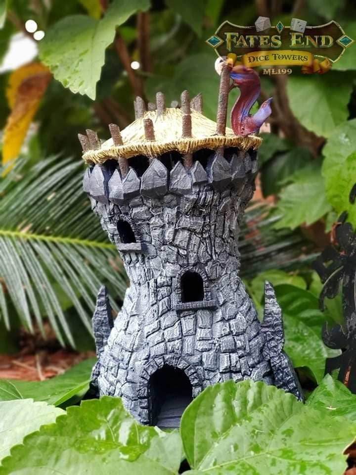 Goblin 3D Printed Dice Tower - Fate's End Collection - Tabletop RPG Gaming D20 - Embrace the Mischief with our Goblin Dice Tower! - Black / Yes- Include Random Dice Set