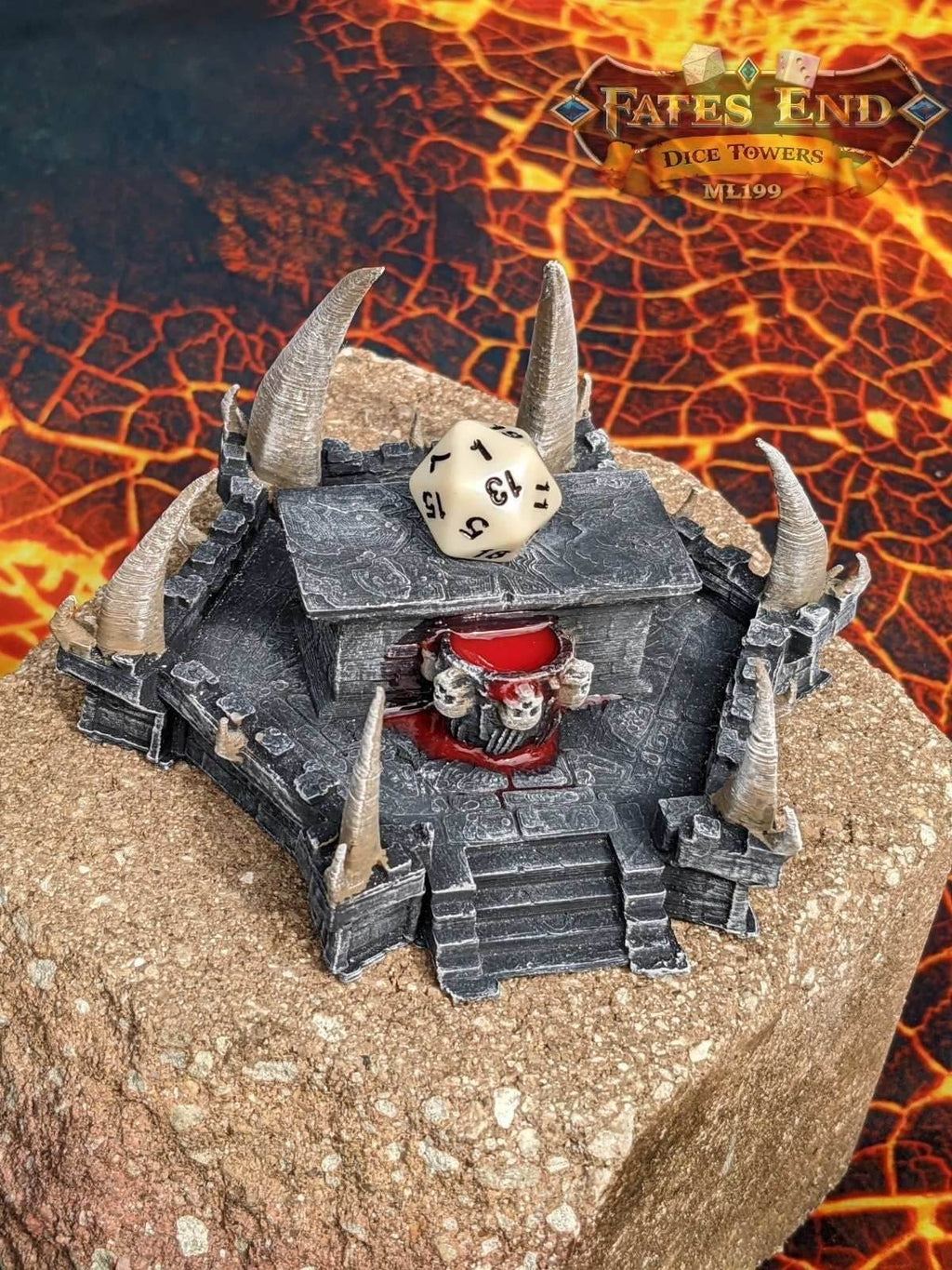 Sacrificial Evil Altar for D20 Dice - 3D Printed Dice Jail | RPG Dice Vault | DnD Player Gift - Do you have a worthy sacrifice? - Black / Yes- Include Random Dice Set