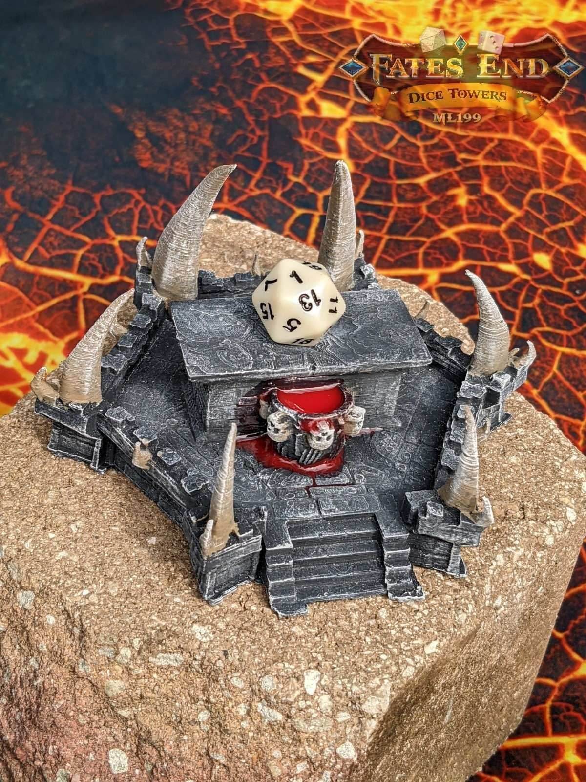 Sacrificial Evil Altar for D20 Dice - 3D Printed Dice Jail | RPG Dice Vault | DnD Player Gift - Do you have a worthy sacrifice? - Black / Yes- Include Random Dice Set