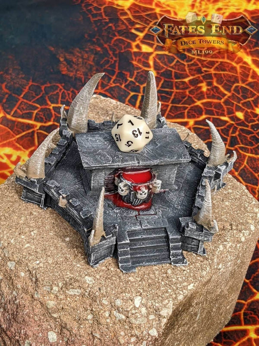 Sacrificial Evil Altar for D20 Dice - 3D Printed Dice Jail | RPG Dice Vault | DnD Player Gift - Do you have a worthy sacrifice? - Black / Yes- Include Random Dice Set