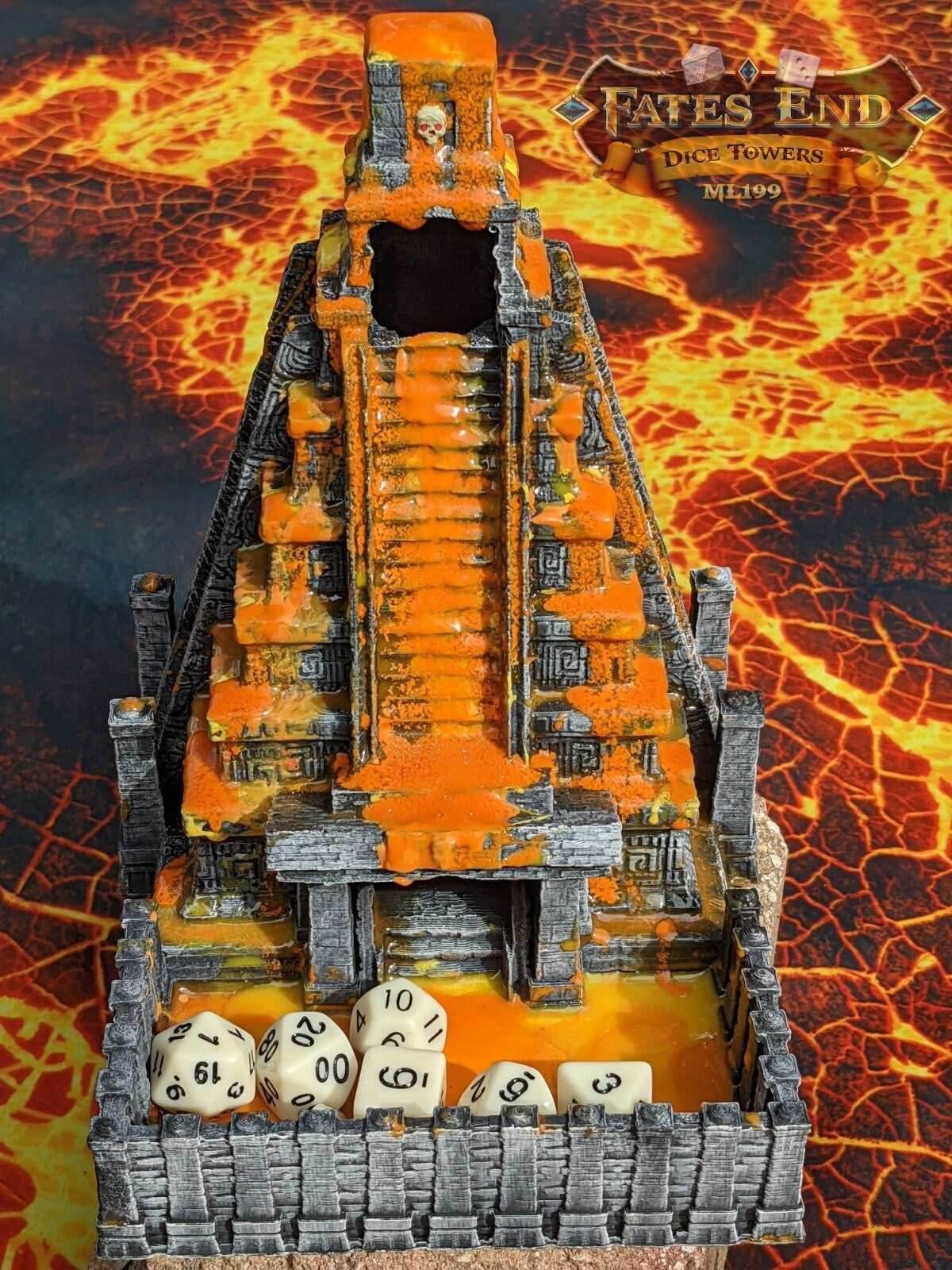 Aztec Style Temple 3D Printed Dice Tower - Fate's End Collection - Tabletop RPG - Unearth Ancient Rolls! - Black / Yes- Include Random Dice Set