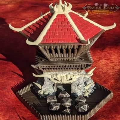 Barbarian Class 3D Printed RPG Dice Tower - Fate's End Collection - Channel the Savage Might of Ancient Warriors with Each Roll. - Black / Yes- Include Random Dice Set