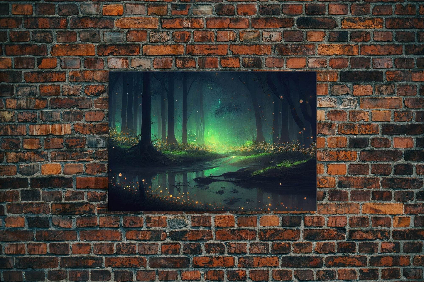 Fireflies light up a mystical fantasy forest, framed canvas art, framed print - 8x12 Inches / Gallery Wrap Canvas - Ready To Hang