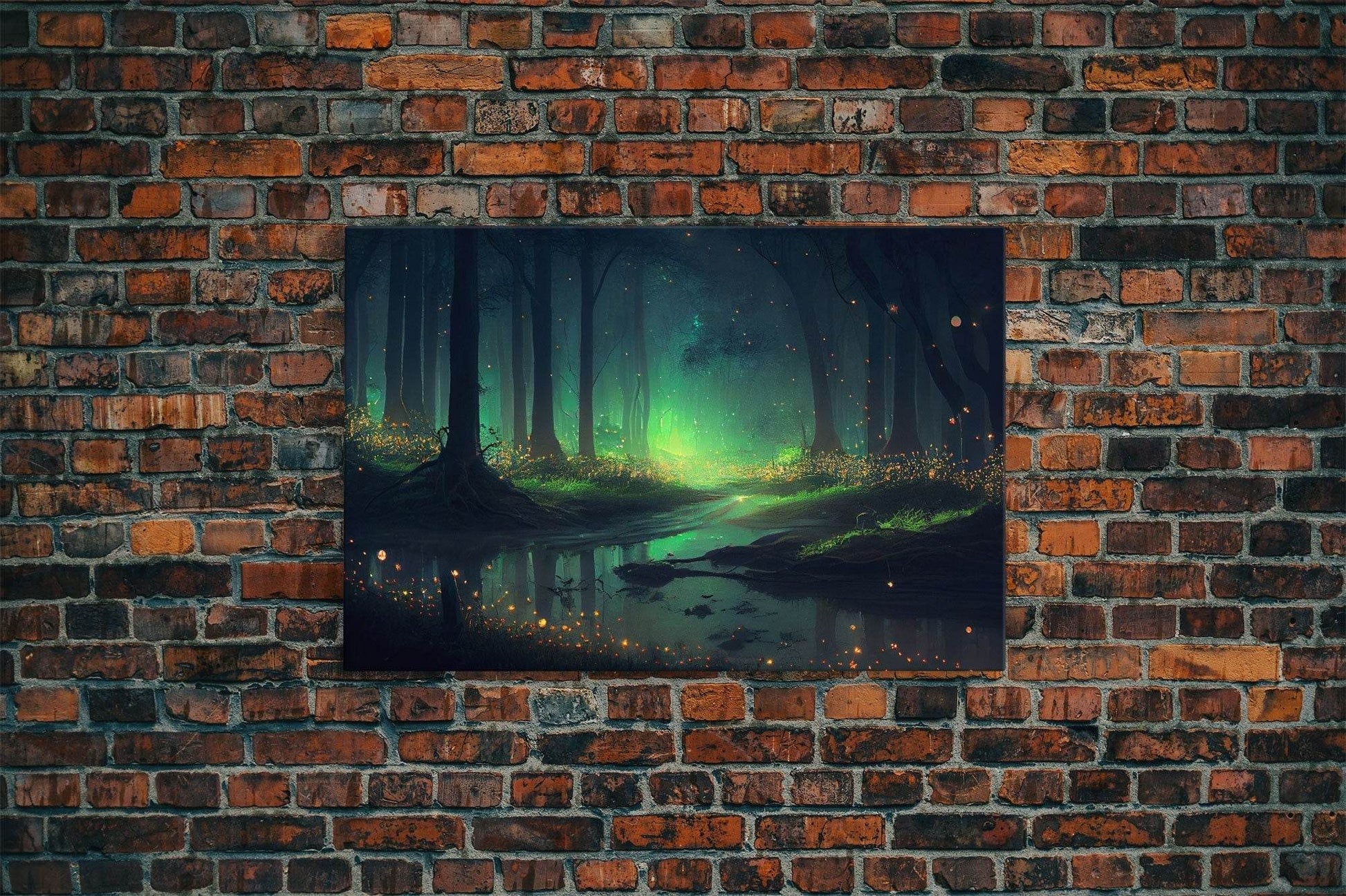 Fireflies light up a mystical fantasy forest, framed canvas art, framed print - 8x12 Inches / Gallery Wrap Canvas - Ready To Hang