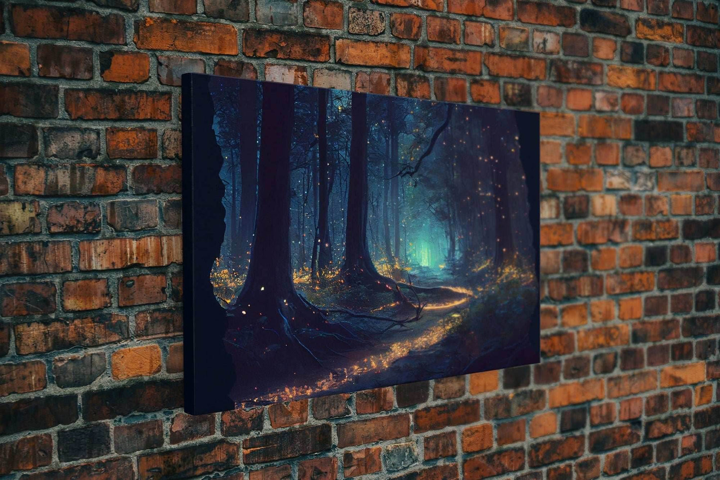 Fireflies light up a mystical fantasy forest at night, framed canvas art, framed print - 8x12 Inches / Gallery Wrap Canvas - Ready To Hang