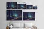Fireflies light up a mystical fantasy forest at night, framed canvas art, framed print - 8x12 Inches / Gallery Wrap Canvas - Ready To Hang
