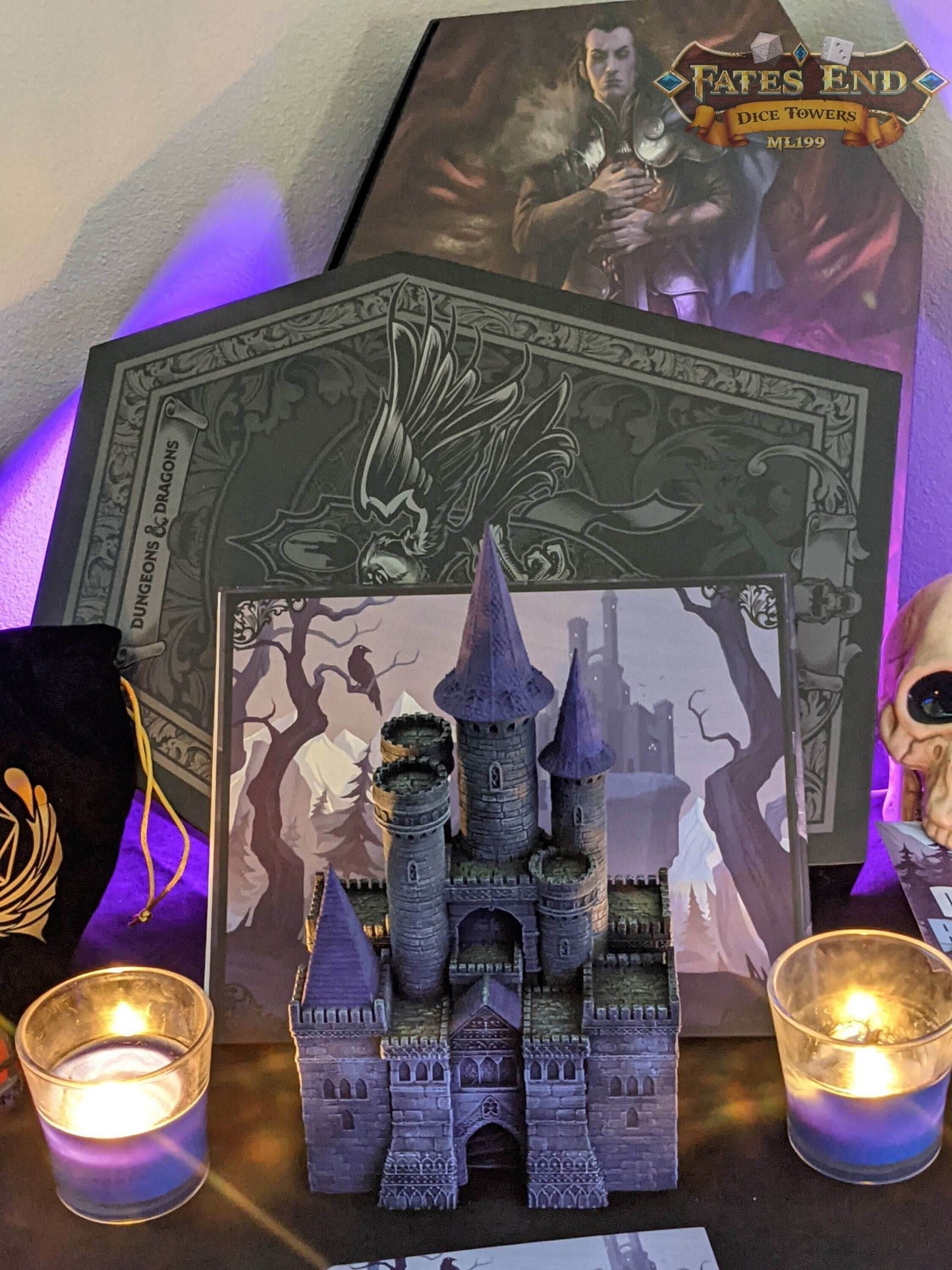 Vampire 3D Printed Dice Tower - Fate's End Collection - Cast Rolls in the Shadows of Immortal Elegance and Dark Desires! - Black / Yes- Include Random Dice Set