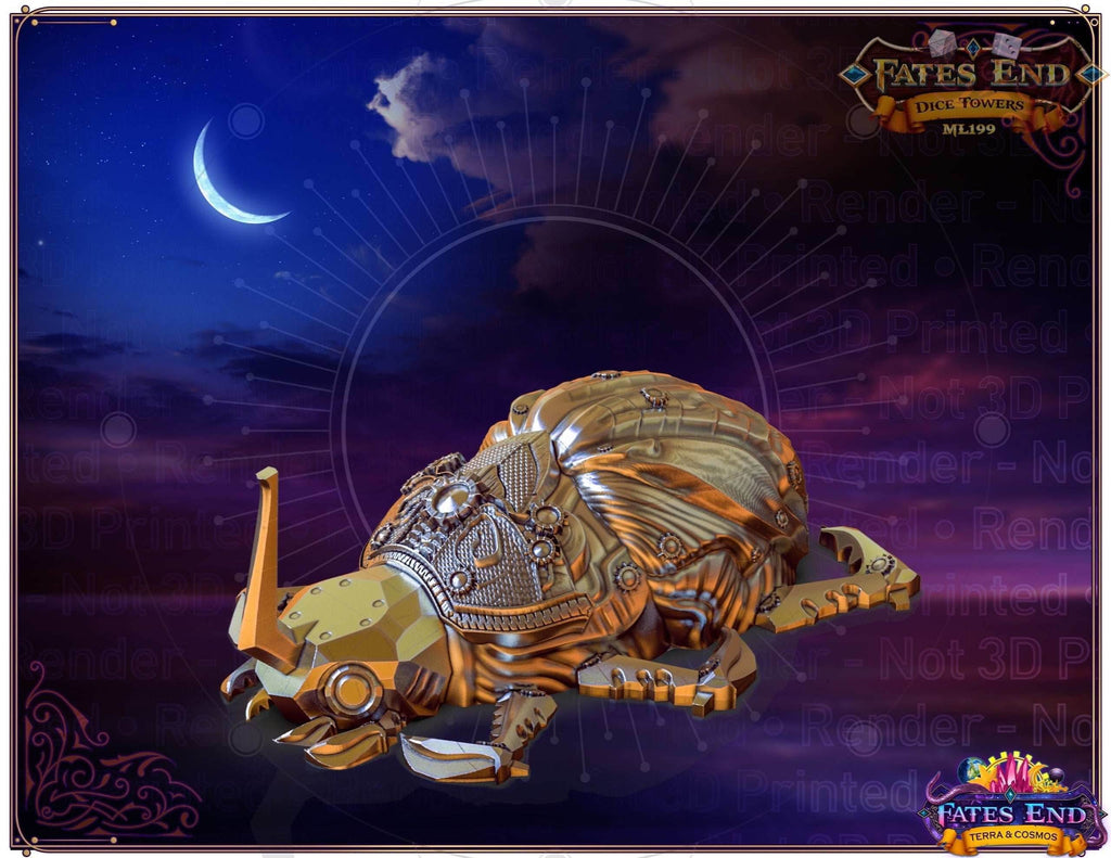 Clockwork Steampunk Scarab Dice Jail/Box/Vault - Fate's End Collection - Guard Your Dice with Ancient Gears and Timeless Elegance! - Black / Yes- Include Random Dice Set