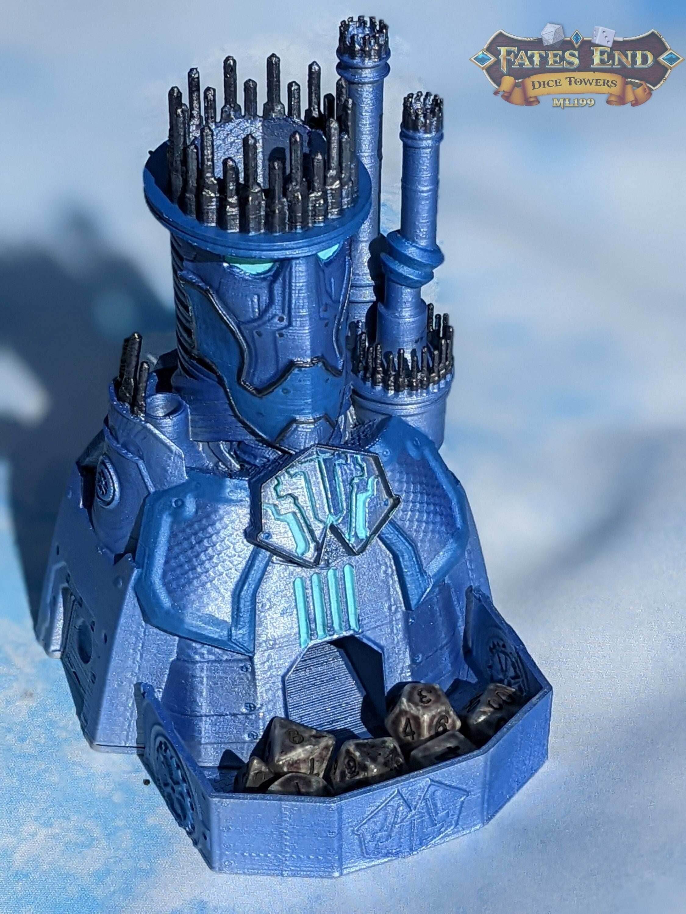 Warforged Steampunk 3D Printed Dice Tower - Fate's End Collection - Forge Rolls in the Crucible of Mechanized Might and Living Steel. - Black / Yes- Include Random Dice Set