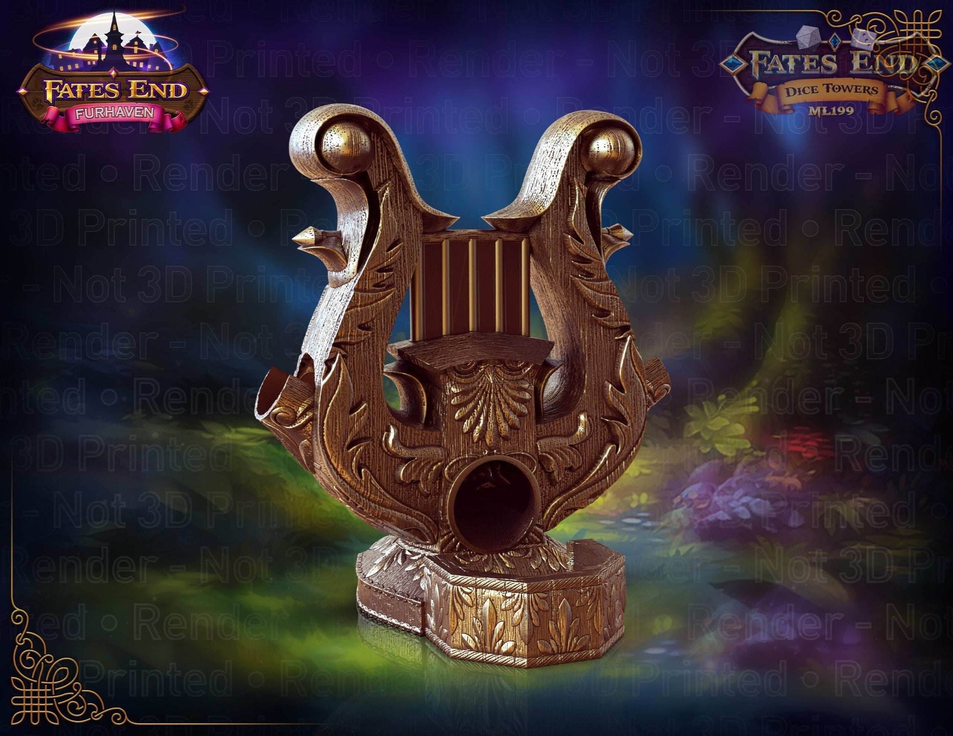 Bard's Lyre Dice Tower - Fate's End Collection - Echoes of Epic Tales with Every Dice Serenade. - Black / Yes- Include Random Dice Set