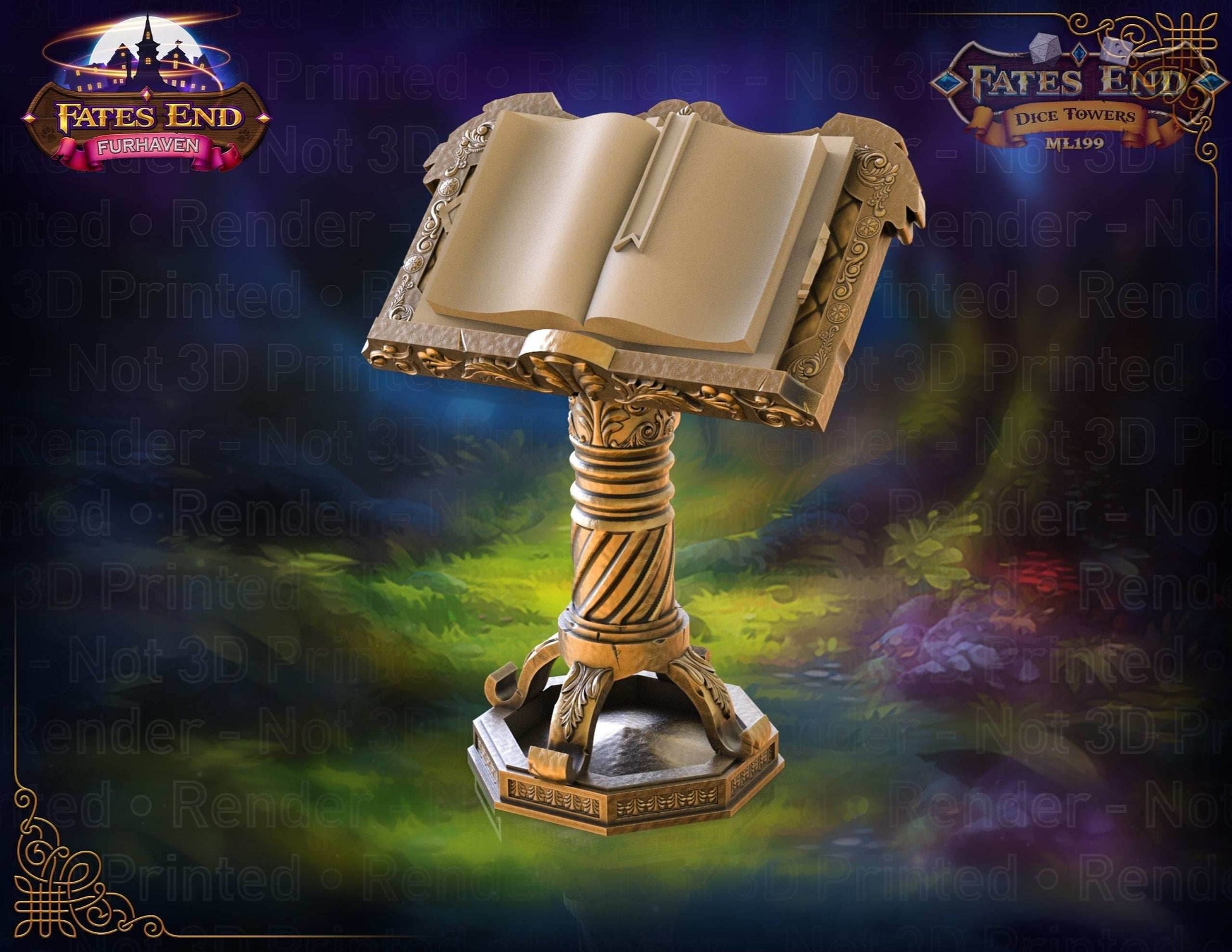 Magic Spell Book Tome 3D Printed Dice Tower - Fate's End Furhaven Collection - Unlock the Arcane Secrets of the Magic Tome! - Black / Yes- Include Random Dice Set