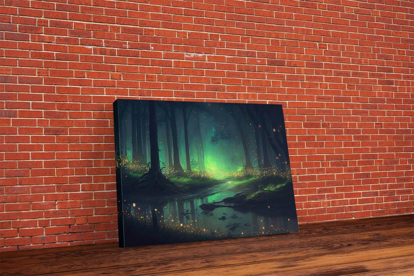 Fireflies light up a mystical fantasy forest, framed canvas art, framed print - 8x12 Inches / Gallery Wrap Canvas - Ready To Hang
