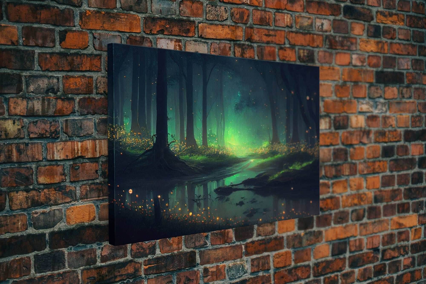 Fireflies light up a mystical fantasy forest, framed canvas art, framed print - 8x12 Inches / Gallery Wrap Canvas - Ready To Hang