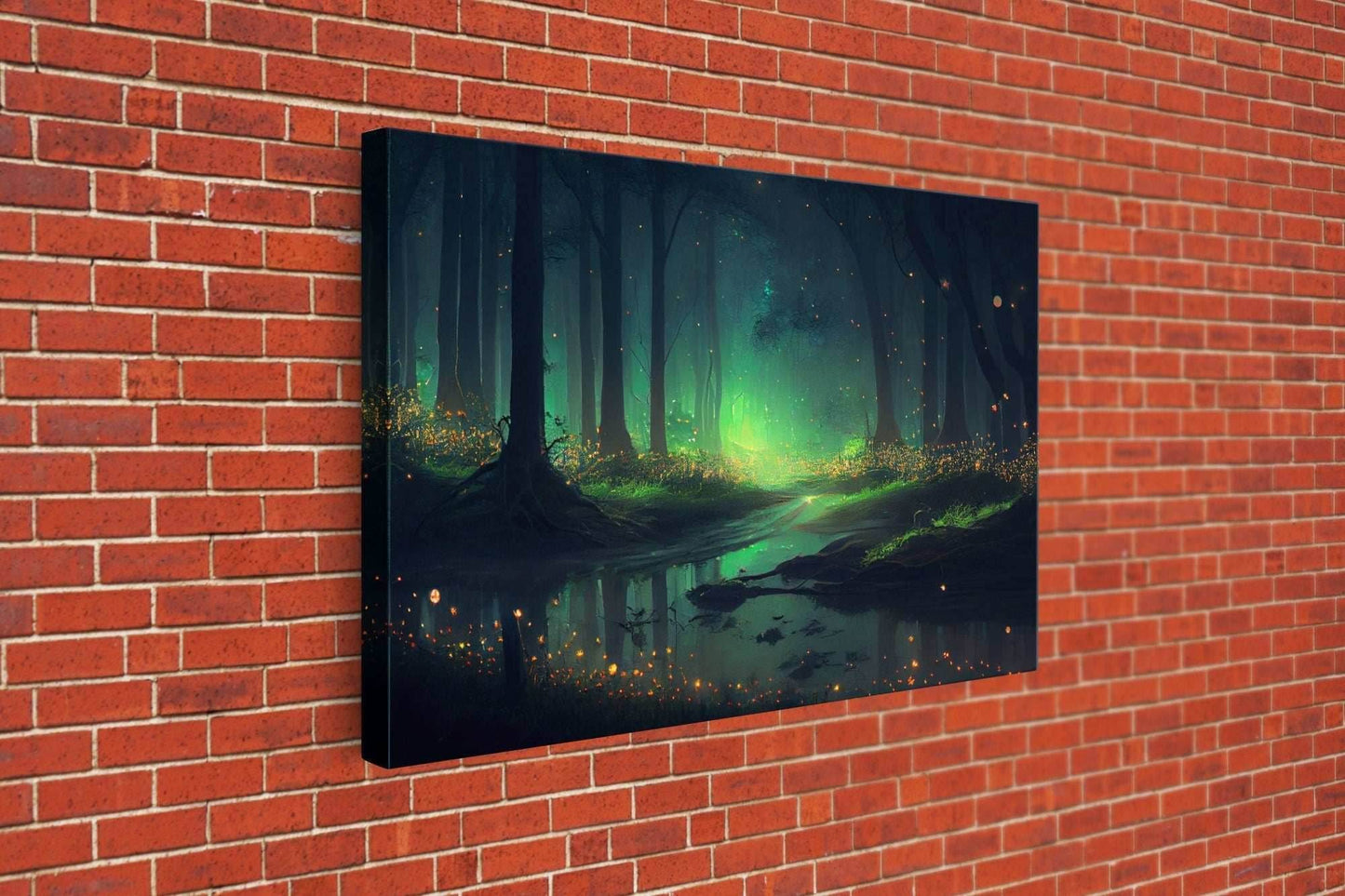 Fireflies light up a mystical fantasy forest, framed canvas art, framed print - 8x12 Inches / Gallery Wrap Canvas - Ready To Hang