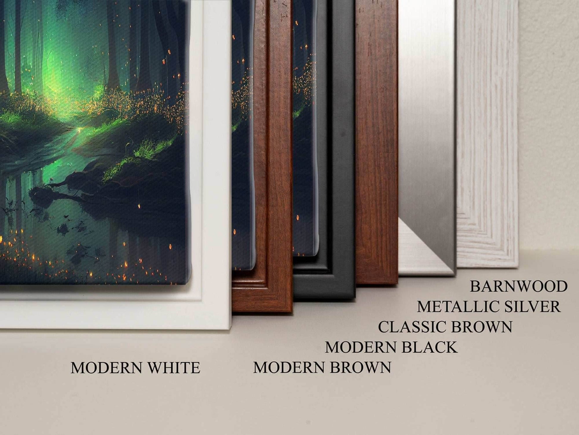 Fireflies light up a mystical fantasy forest, framed canvas art, framed print - 8x12 Inches / Gallery Wrap Canvas - Ready To Hang