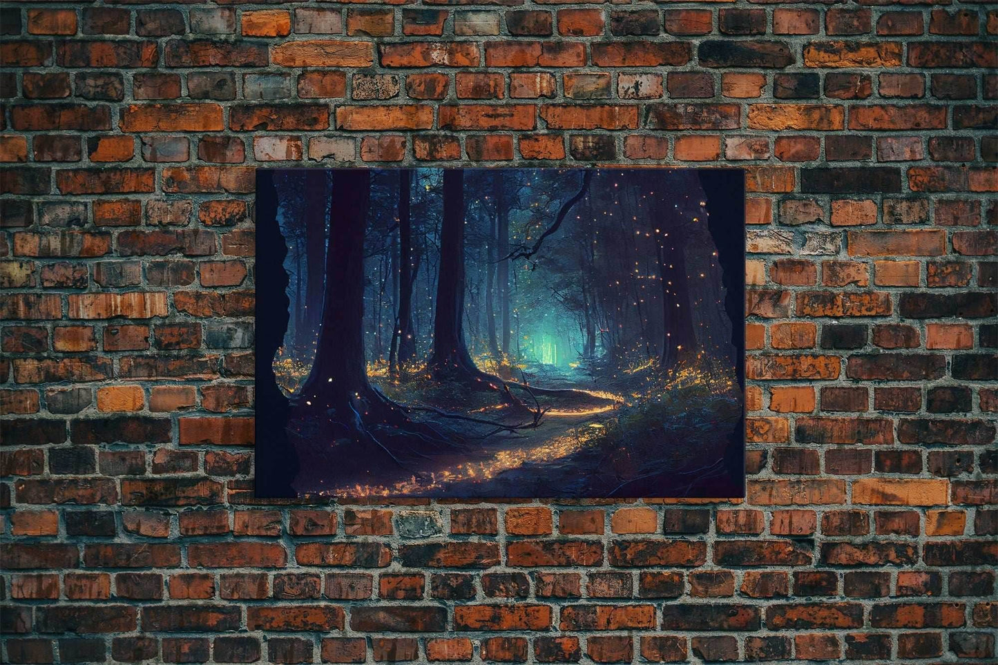 Fireflies light up a mystical fantasy forest at night, framed canvas art, framed print - 8x12 Inches / Gallery Wrap Canvas - Ready To Hang