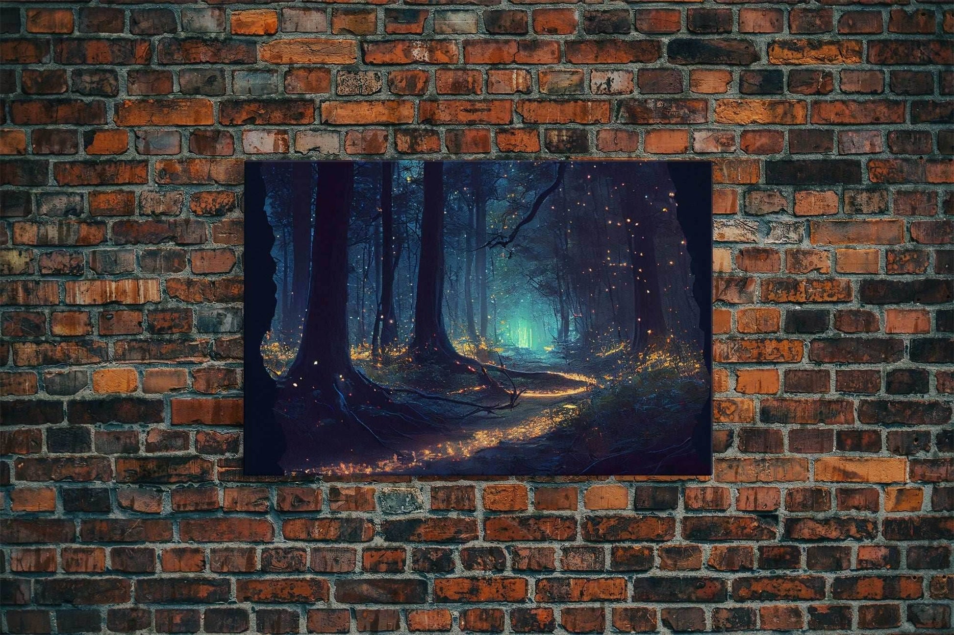 Fireflies light up a mystical fantasy forest at night, framed canvas art, framed print - 8x12 Inches / Gallery Wrap Canvas - Ready To Hang