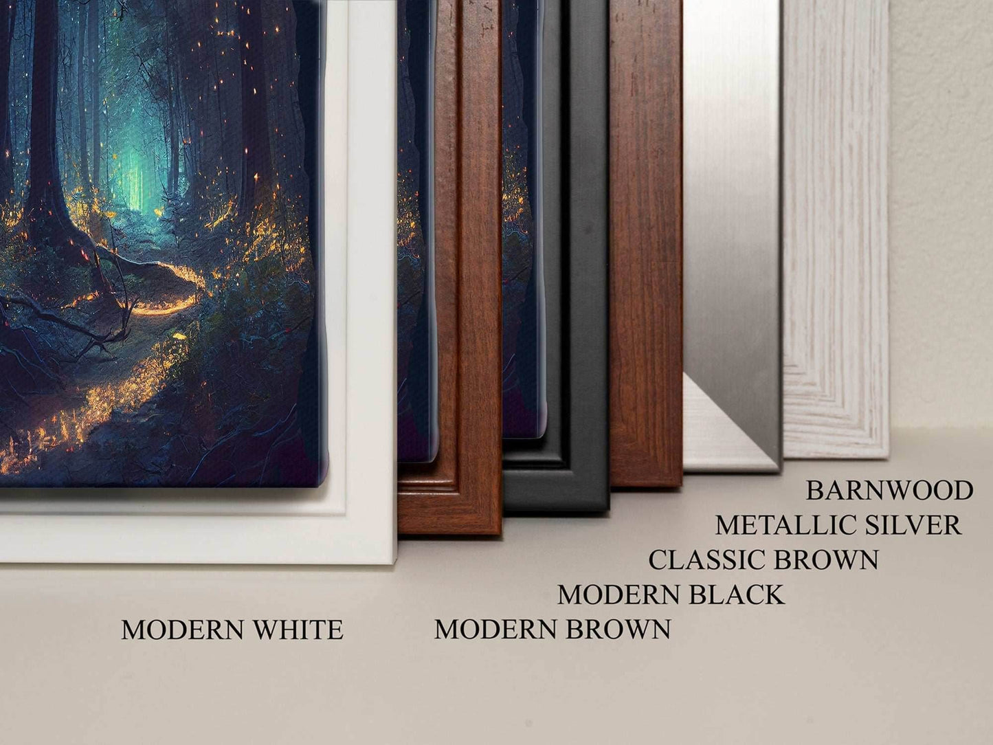 Fireflies light up a mystical fantasy forest at night, framed canvas art, framed print - 8x12 Inches / Gallery Wrap Canvas - Ready To Hang