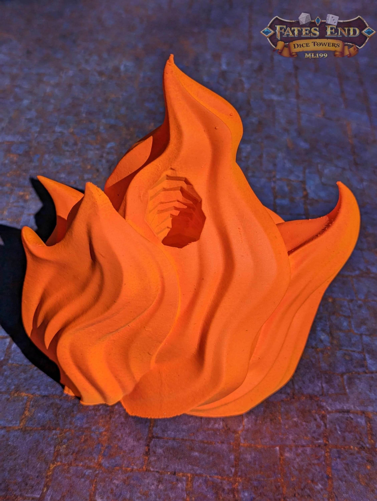 Sorcerer Fire 3D Printed Dice Tower | RPG Wizard Dice Roller | Fate's End Collection- Embrace the Fiery Passion of the Arcane Flame! - Black / Yes- Include Random Dice Set