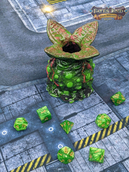 Alien Egg Pod 3D Printed Dice Box | D20 Dice Jail | Dice Vault - Fate's End Collection - Encase Your Dice in the Dread & Wonder of Deep Space Horror! - Black / Yes- Include Random Dice Set