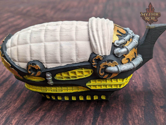 Steampunk Blimp Airship 3D Printed Dice Vault - Mythic Roll by Unchained Games | RPG Dice Jail | D20 Dice Box - Elevate Your Rolls! - Black / Yes- Include Random Dice Set