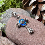 Gaelle Celtic Cross Opal Necklace - Blue