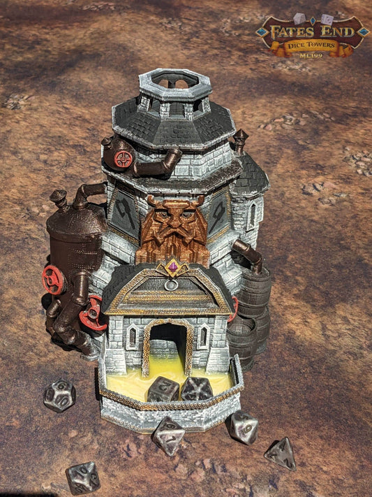 Dwarven Brewery Dice Tower - Fate's End Collection - Pour Forth Legendary Rolls Amidst Ale-Infused Anvils! - Black / Yes- Include Random Dice Set