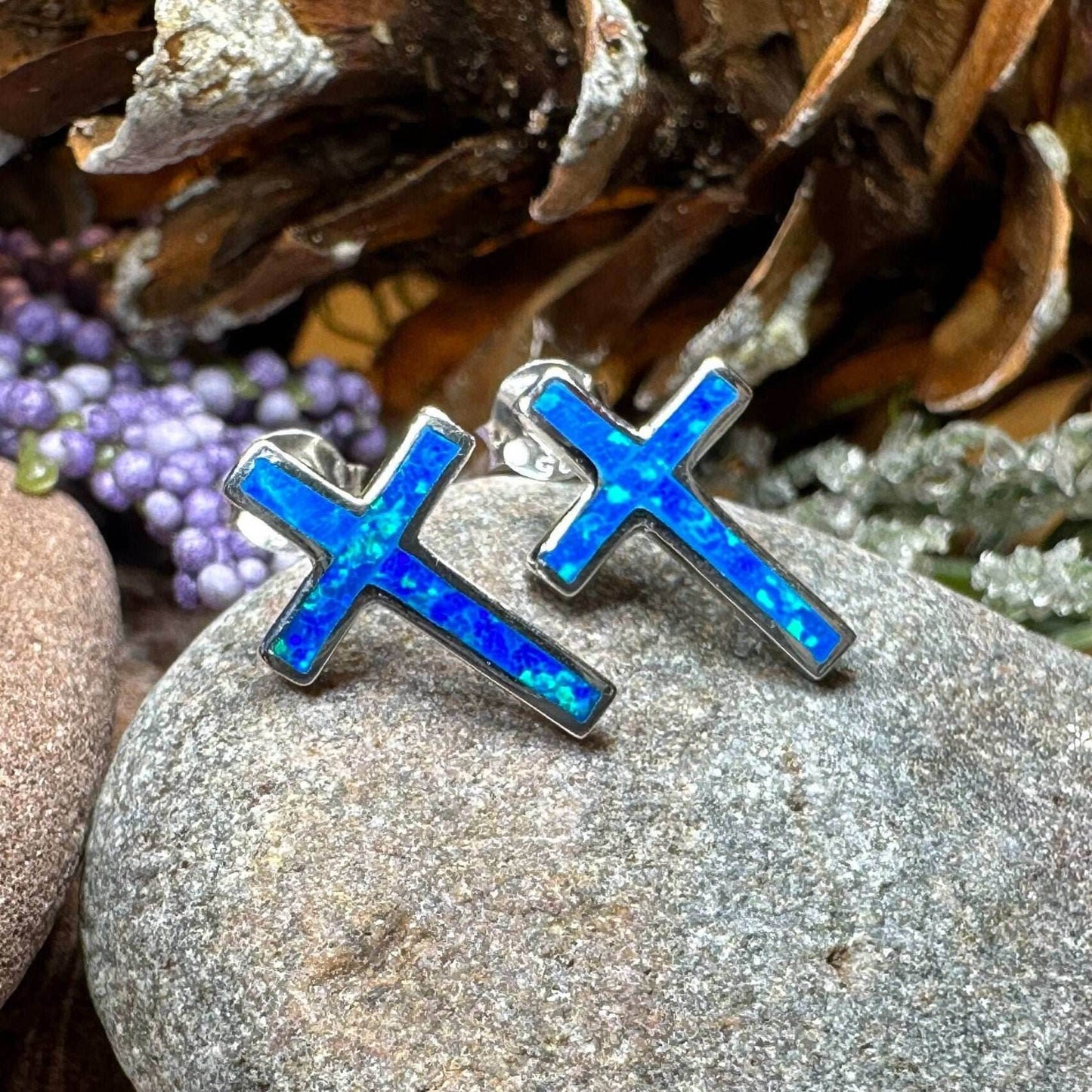 Serene Soul Opal Cross Earrings - 