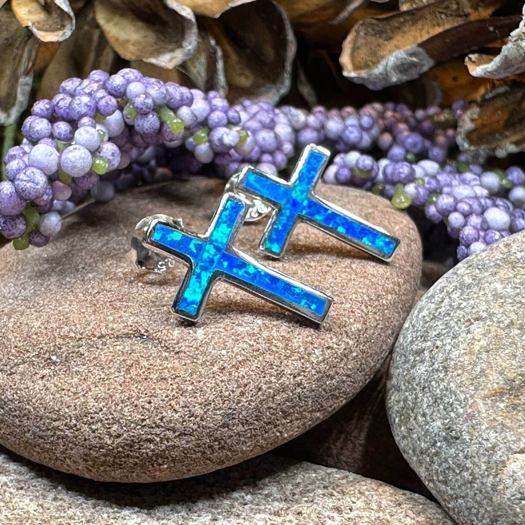 Serene Soul Opal Cross Earrings - 