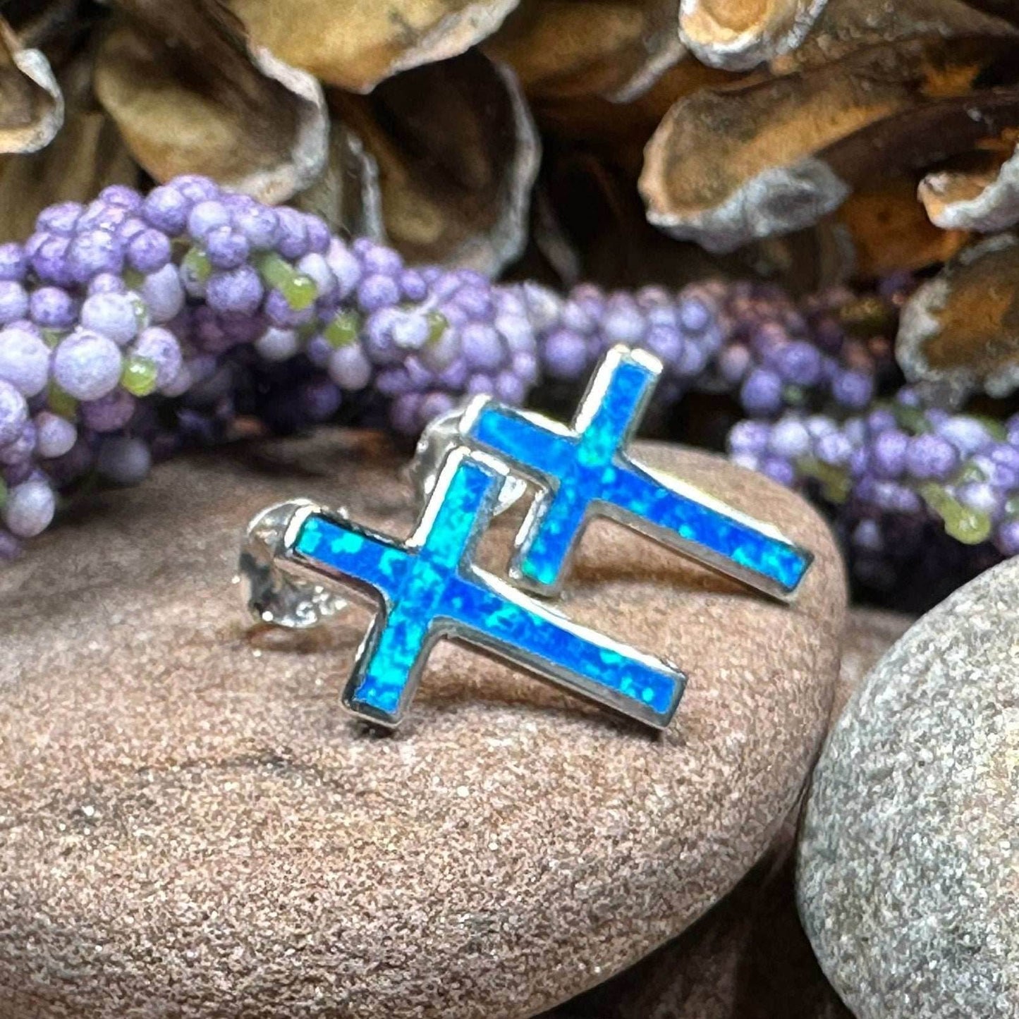 Serene Soul Opal Cross Earrings - 
