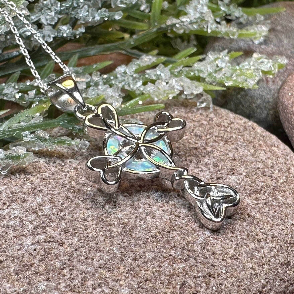 Gaelle Celtic Cross Opal Necklace - Blue