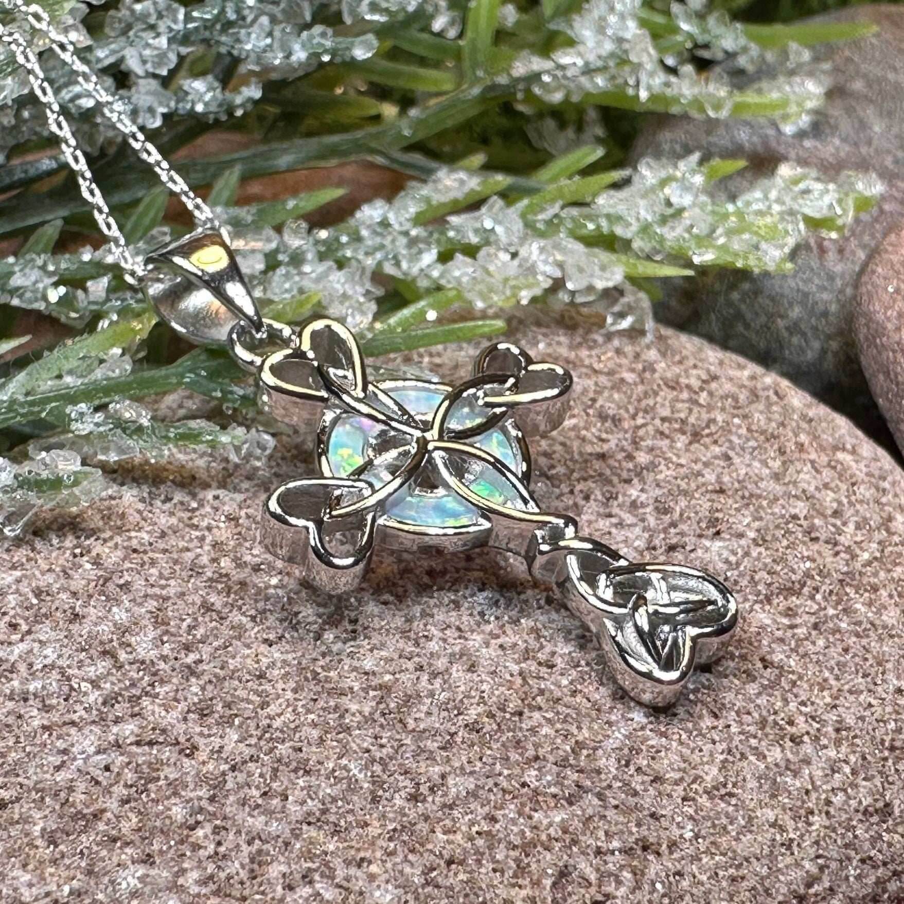 Gaelle Celtic Cross Opal Necklace - Blue